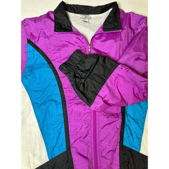 Vintage Windbreaker Jacket Medium Purple Blue Full zip 90s 80s - Picture 2 of 7